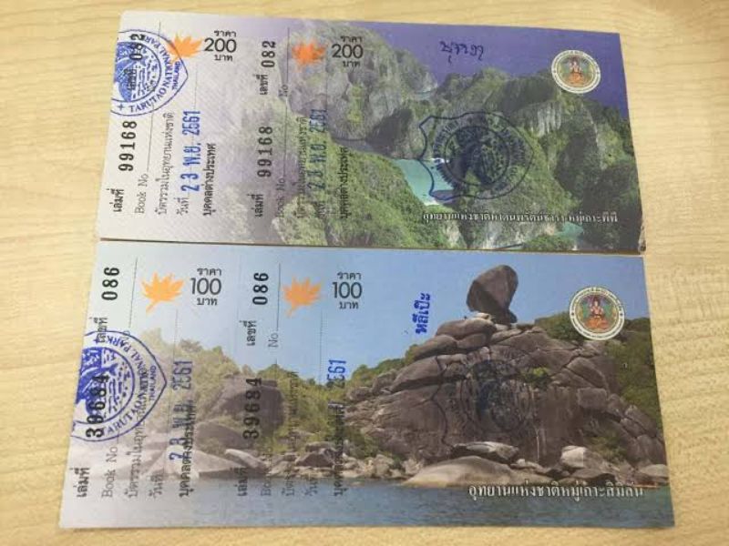 national park admision tickets at krabi 4 islands 200 baht for forigner and 100 baht for thai